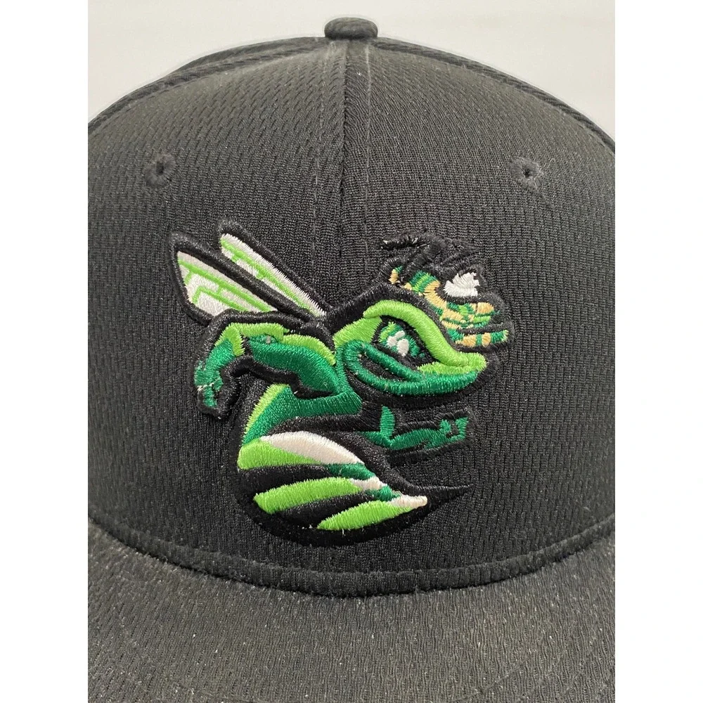 New Era 59FIFTY Burlington Bees MiLB Fitted Hat Black Green‎ Size 7 1/4 Cap